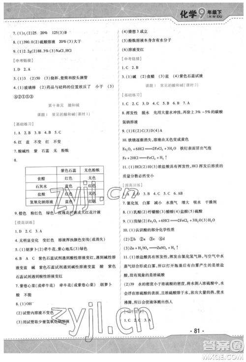 吉林出版集团股份有限公司2022精析巧练阶段验收与测试九年级下册化学人教版参考答案