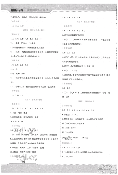 吉林出版集团股份有限公司2022精析巧练阶段验收与测试九年级下册化学人教版参考答案