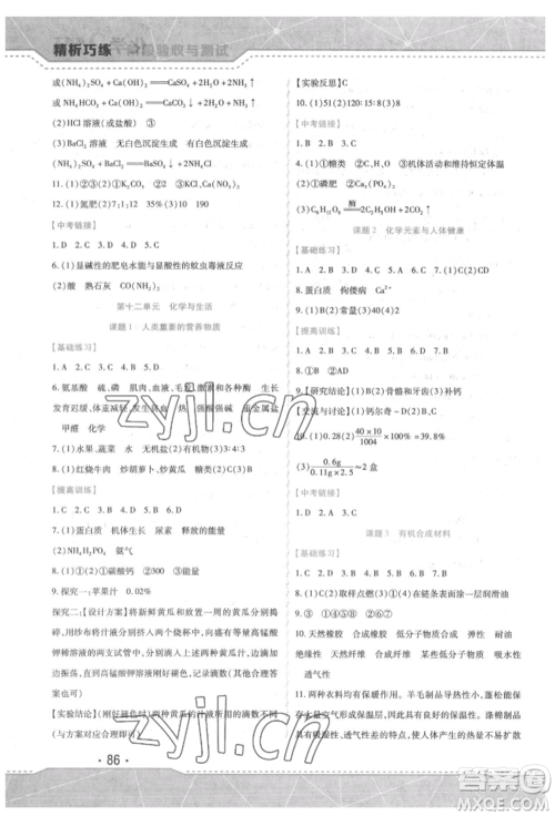 吉林出版集团股份有限公司2022精析巧练阶段验收与测试九年级下册化学人教版参考答案