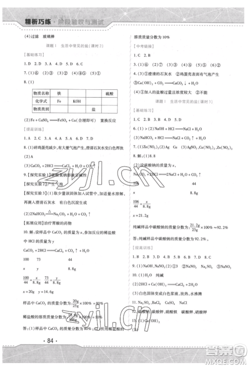 吉林出版集团股份有限公司2022精析巧练阶段验收与测试九年级下册化学人教版参考答案