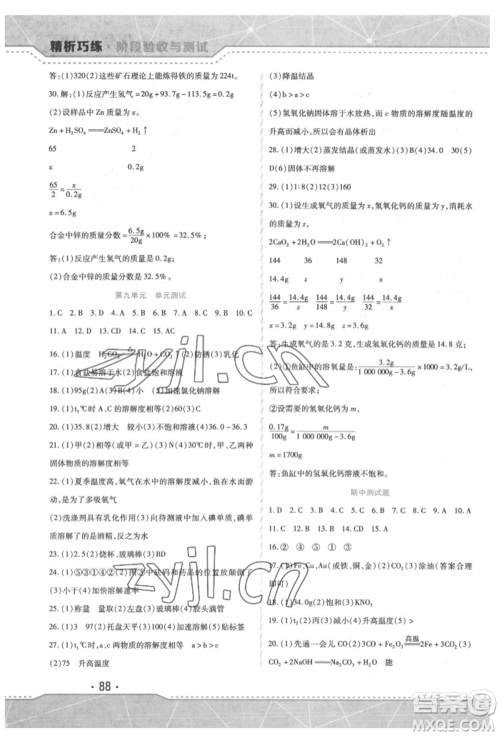 吉林出版集团股份有限公司2022精析巧练阶段验收与测试九年级下册化学人教版参考答案