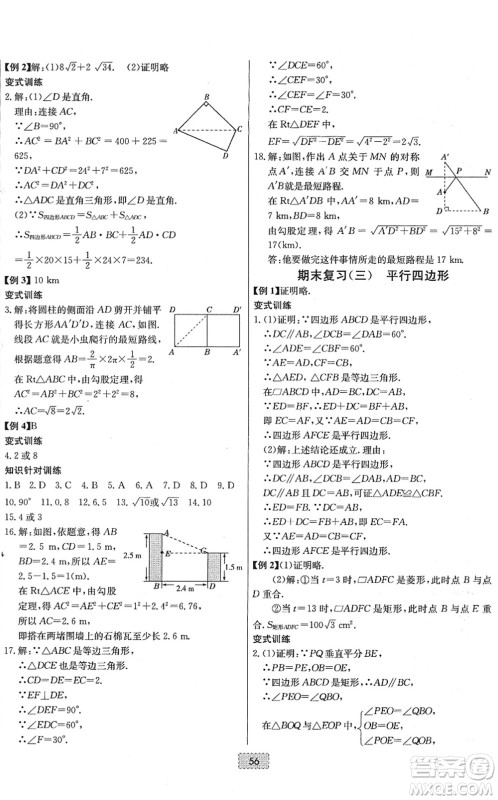 辽宁少年儿童出版社2022练重点八年级数学下册RJ人教版河南专版答案
