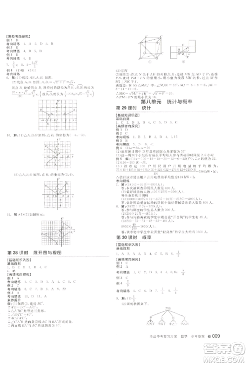 江西美术出版社2022全品中考复习方案听课手册数学通用版宁夏专版参考答案