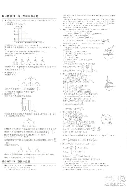 江西美术出版社2022全品中考复习方案听课手册数学通用版宁夏专版参考答案