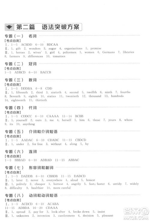 延边教育出版社2022全品中考复习方案听课手册英语通用版徐州专版参考答案