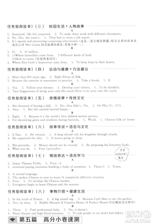 延边教育出版社2022全品中考复习方案听课手册英语通用版徐州专版参考答案