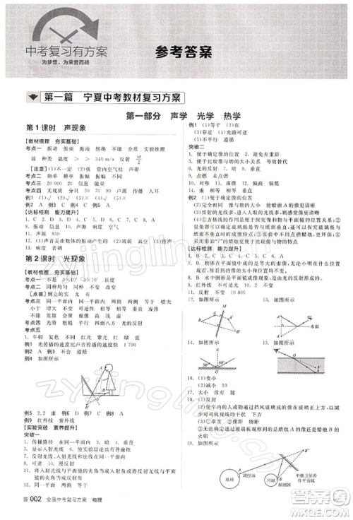 江西美术出版社2022全品中考复习方案物理通用版宁夏专版参考答案