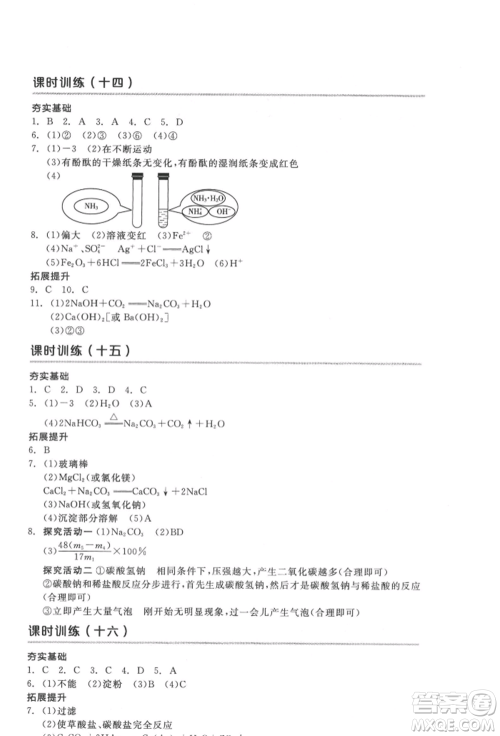 延边教育出版社2022全品中考复习方案听课手册化学通用版徐州专版参考答案