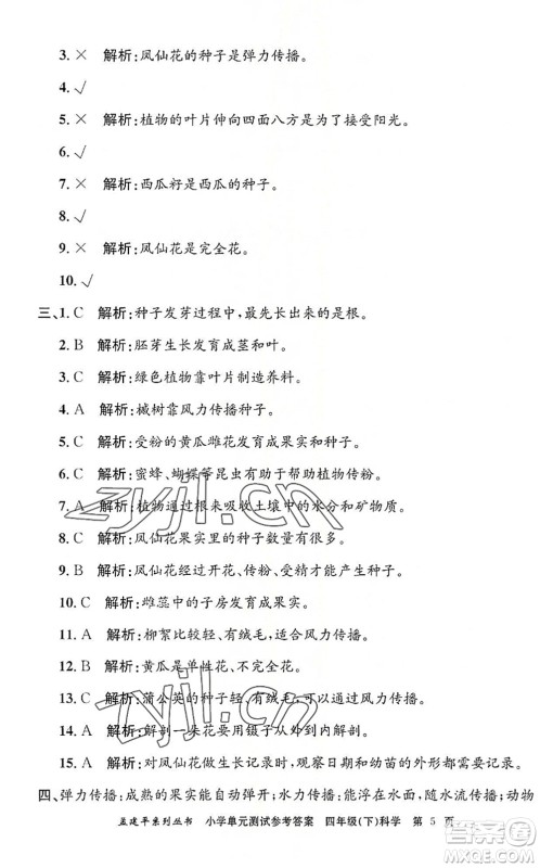 浙江工商大学出版社2022孟建平小学单元测试四年级科学下册J教科版答案 浙江工商大学出版社2022孟建平小学单元测试四年级科学下册J教科版答案