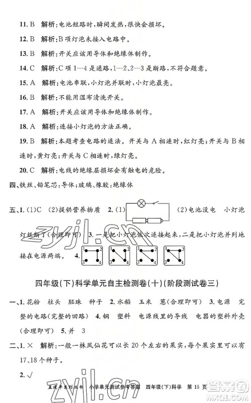 浙江工商大学出版社2022孟建平小学单元测试四年级科学下册J教科版答案 浙江工商大学出版社2022孟建平小学单元测试四年级科学下册J教科版答案