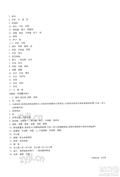 阳光出版社2022全品中考复习方案听课手册生物学通用版内蒙古专版参考答案 阳光出版社2022全品中考复习方案听课手册生物学通用版内蒙古专版参考答案