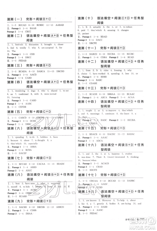 阳光出版社2022全品中考复习方案备考手册英语人教版杭州专版参考答案