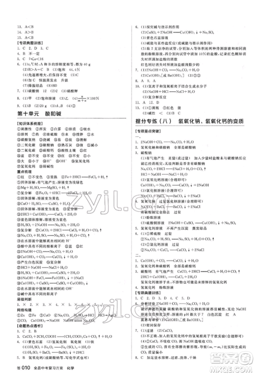 阳光出版社2022全品中考复习方案听课手册化学通用版江西专版参考答案