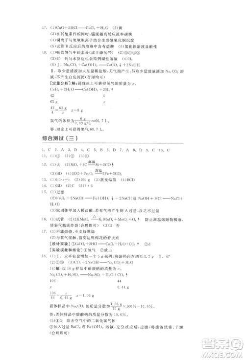 阳光出版社2022全品中考复习方案化学通用版淮安专版参考答案