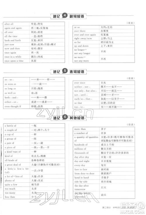 阳光出版社2022全品中考复习方案听课手册英语通用版江西专版参考答案