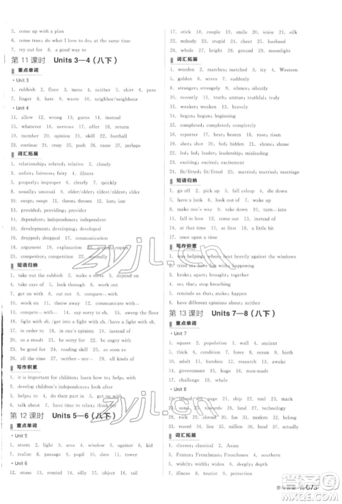 阳光出版社2022全品中考复习方案听课手册英语通用版江西专版参考答案