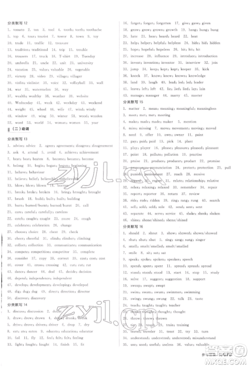 阳光出版社2022全品中考复习方案听课手册英语通用版江西专版参考答案