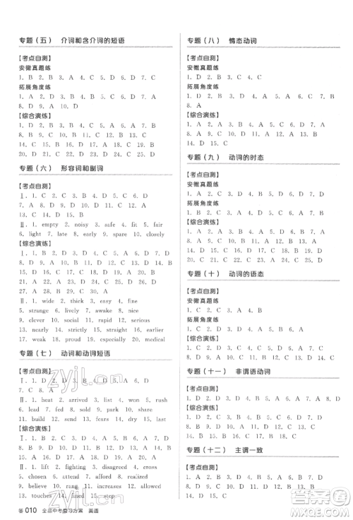 延边教育出版社2022全品中考复习方案听课手册英语人教版安徽专版参考答案 延边教育出版社2022全品中考复习方案听课手册英语人教版安徽专版参考答案