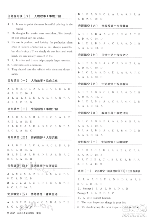 延边教育出版社2022全品中考复习方案听课手册英语人教版安徽专版参考答案 延边教育出版社2022全品中考复习方案听课手册英语人教版安徽专版参考答案