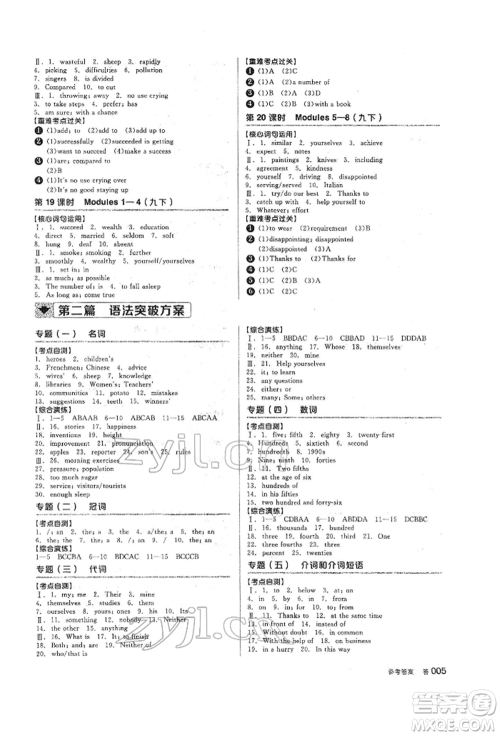 天津人民出版社2022全品中考复习方案听课手册英语外研版参考答案