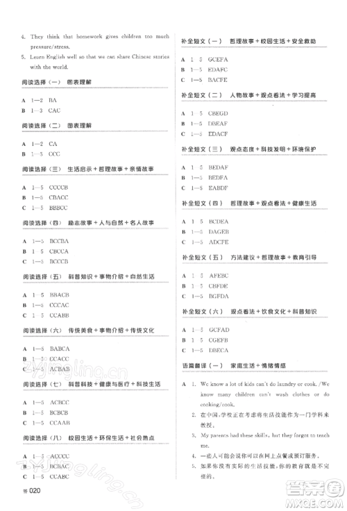 延边教育出版社2022全品中考复习方案听课手册英语人教版湖南专版参考答案