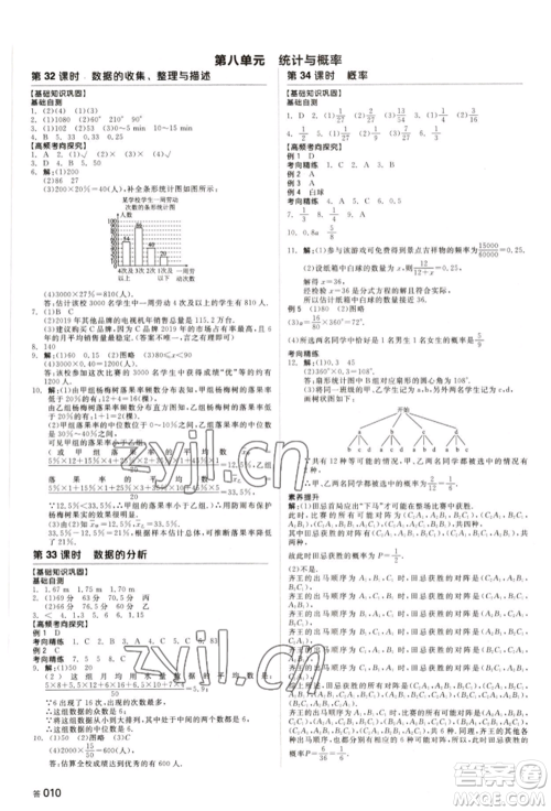 天津人民出版社2022全品中考复习方案听课手册数学人教版长沙专版参考答案