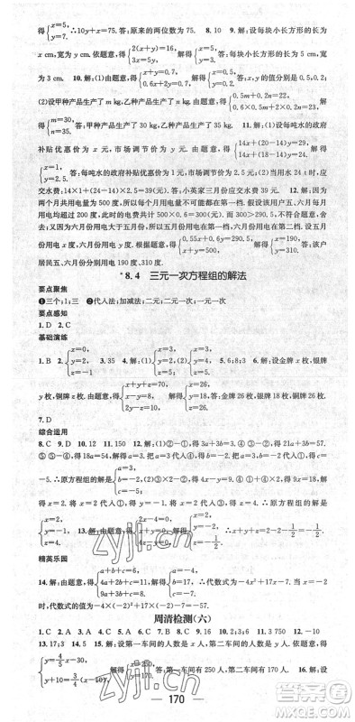 阳光出版社2022精英新课堂七年级数学下册RJ人教版答案 阳光出版社2022精英新课堂七年级数学下册RJ人教版答案