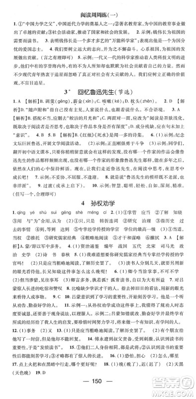 阳光出版社2022精英新课堂七年级语文下册RJ人教版答案 阳光出版社2022精英新课堂七年级语文下册RJ人教版答案