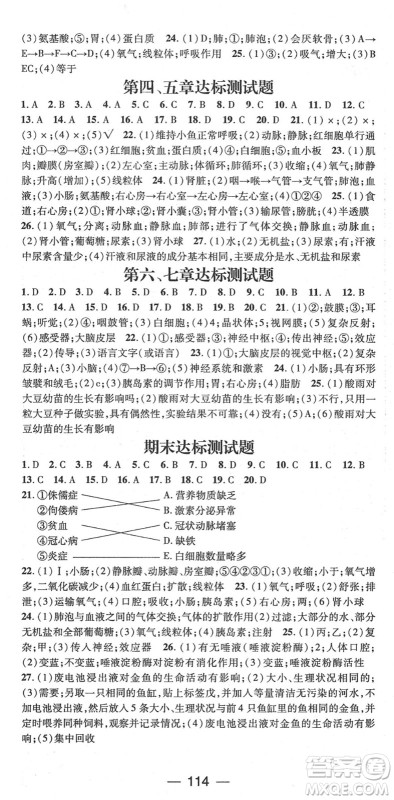 阳光出版社2022精英新课堂七年级生物下册RJ人教版答案 阳光出版社2022精英新课堂七年级生物下册RJ人教版答案