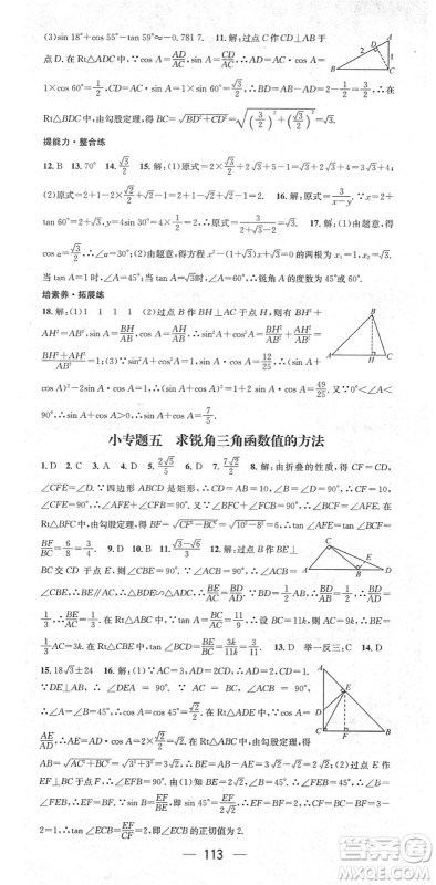阳光出版社2022精英新课堂九年级数学下册RJ人教版答案 阳光出版社2022精英新课堂九年级数学下册RJ人教版答案