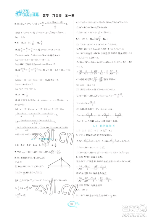 华东师范大学出版社2022全优方案夯实与提高九年级数学浙教版参考答案