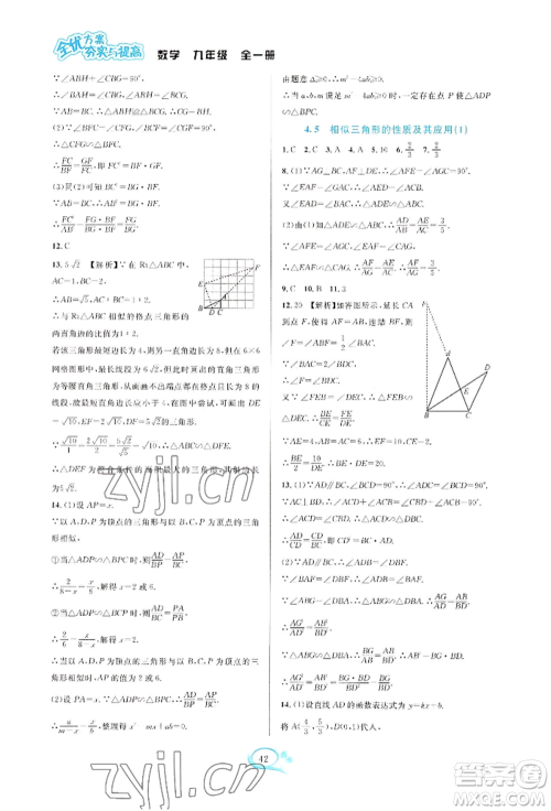 华东师范大学出版社2022全优方案夯实与提高九年级数学浙教版参考答案