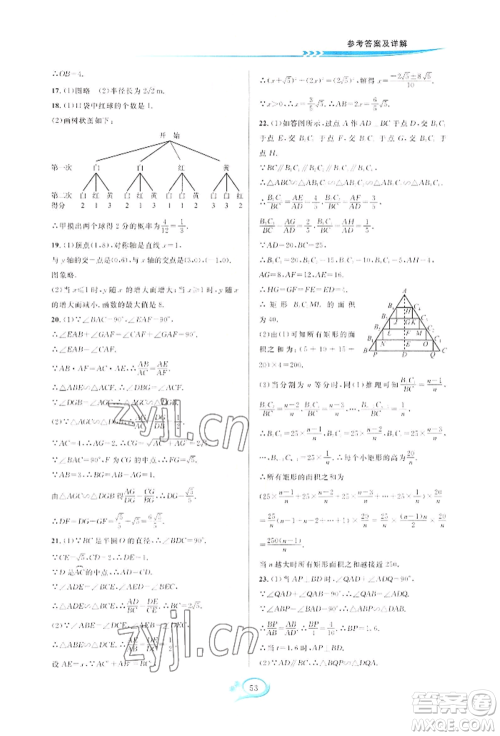 华东师范大学出版社2022全优方案夯实与提高九年级数学浙教版参考答案