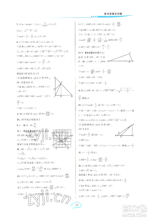 华东师范大学出版社2022全优方案夯实与提高九年级数学浙教版参考答案