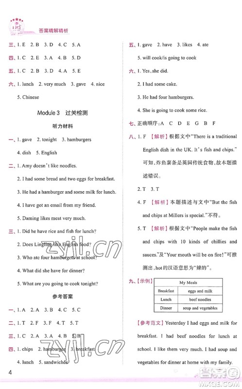 江西人民出版社2022王朝霞创维新课堂同步优化训练五年级英语下册WY外研版答案