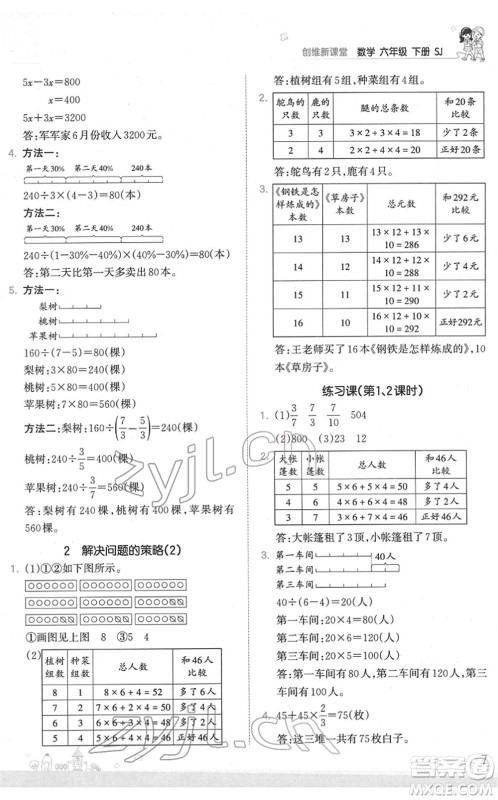 江西人民出版社2022王朝霞创维新课堂同步优化训练六年级数学下册SJ苏教版答案