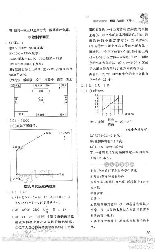 江西人民出版社2022王朝霞创维新课堂同步优化训练六年级数学下册SJ苏教版答案