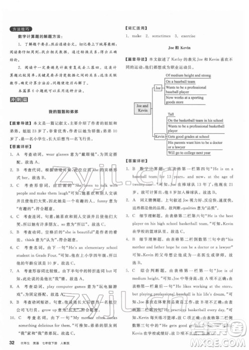 阳光出版社2022练就优等生七年级英语下册RJ人教版答案