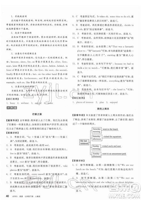 阳光出版社2022练就优等生七年级英语下册RJ人教版答案