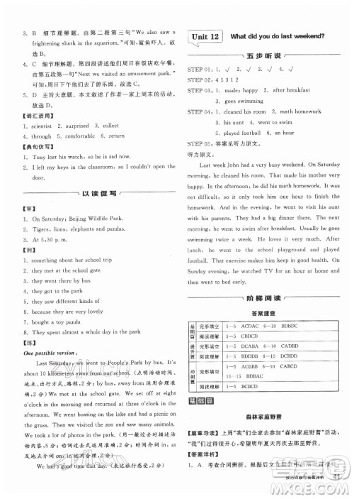 阳光出版社2022练就优等生七年级英语下册RJ人教版答案