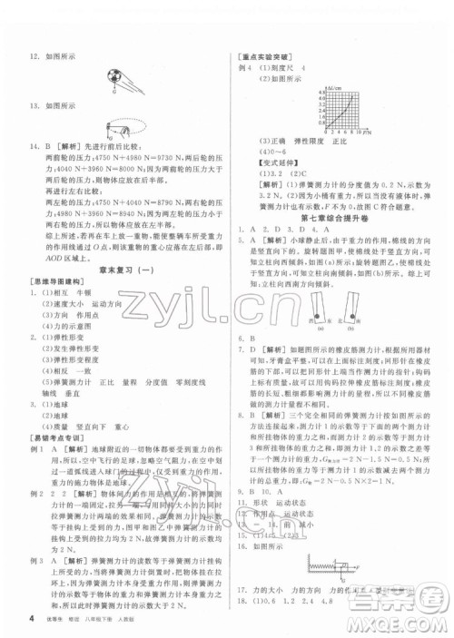 阳光出版社2022练就优等生物理八年级下册RJ人教版答案