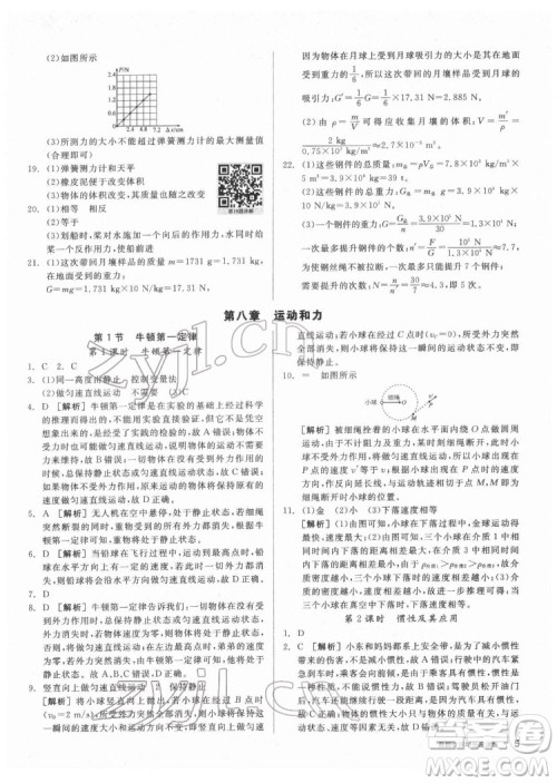 阳光出版社2022练就优等生物理八年级下册RJ人教版答案