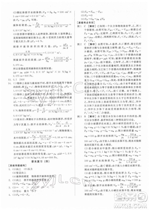 阳光出版社2022练就优等生物理八年级下册RJ人教版答案