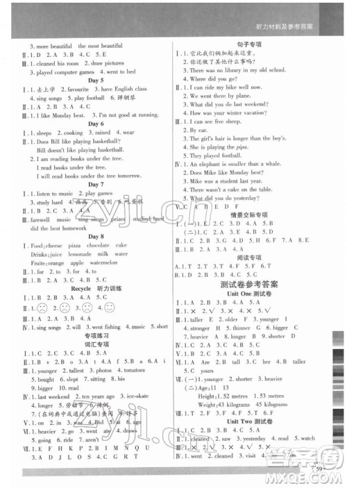 延边大学出版社2022小状元随堂作业英语六年级下册PEP人教版答案