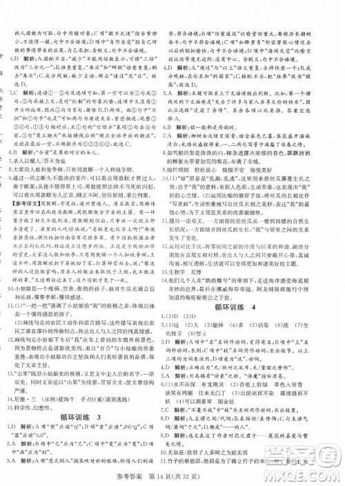 新疆建设兵团出版社2022课堂过关循环练语文七年级下册人教版济南专用答案