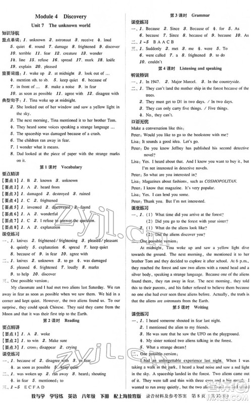安徽人民出版社2022教与学学导练八年级英语下册上海教育版答案 安徽人民出版社2022教与学学导练八年级英语下册上海教育版答案