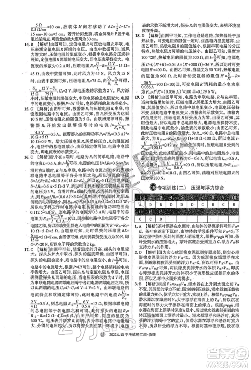 学习周报社2022山西中考试题汇编物理人教版参考答案 学习周报社2022山西中考试题汇编物理人教版参考答案