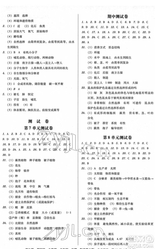 安徽人民出版社2022教与学学导练八年级生物下册北师大版答案