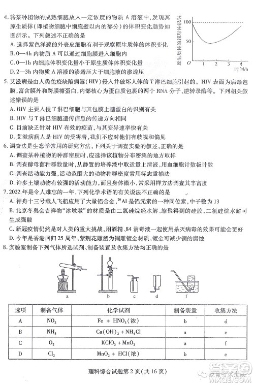 2022东北三省三校高三第四次模拟考试理科综合试题及答案