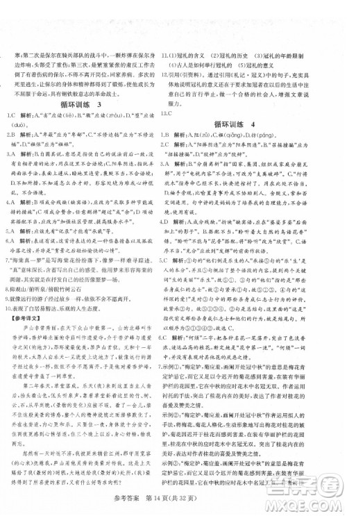 新疆建设兵团出版社2022课堂过关循环练语文八年级下册人教版济南专用答案
